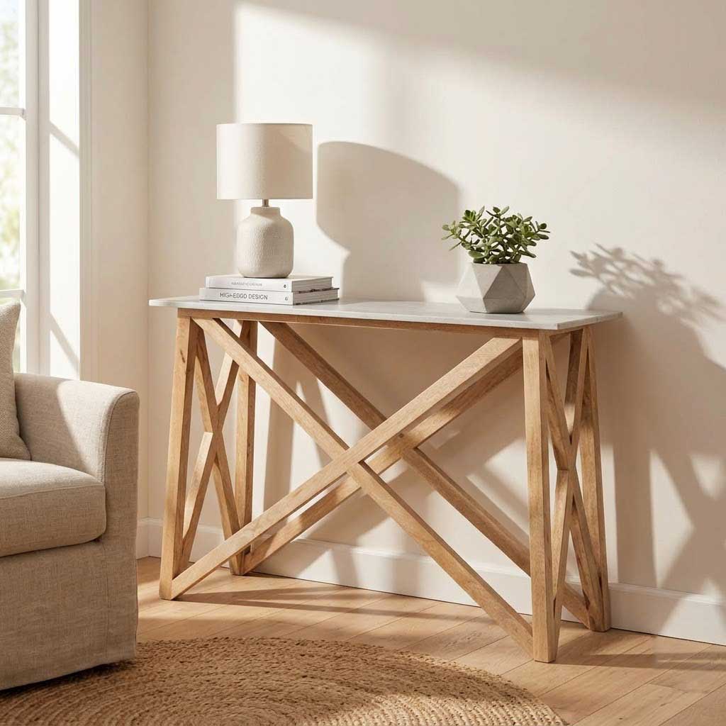 Antwerp Mango Wood Marble Top Console Table