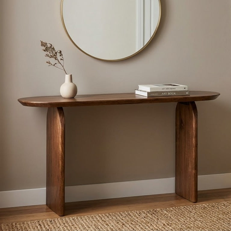 Arch Acacia Wood Oval Console Table
