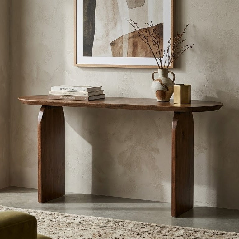 Arch Acacia Wood Oval Console Table