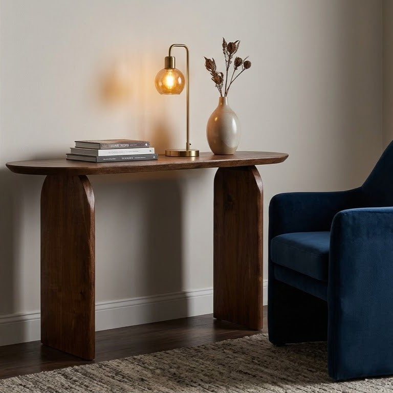 Arch Acacia Wood Oval Console Table