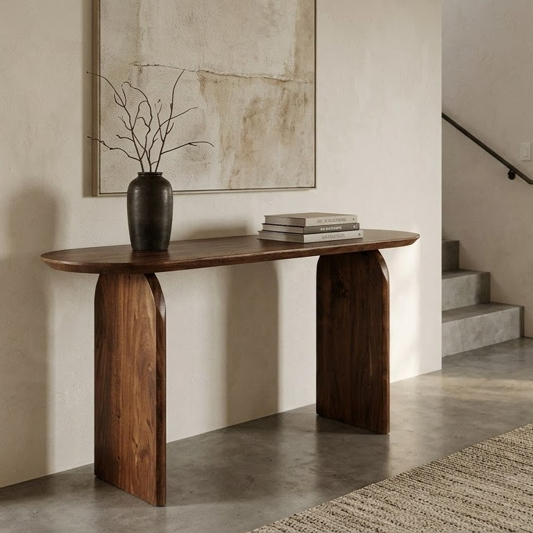 Arch Acacia Wood Oval Console Table