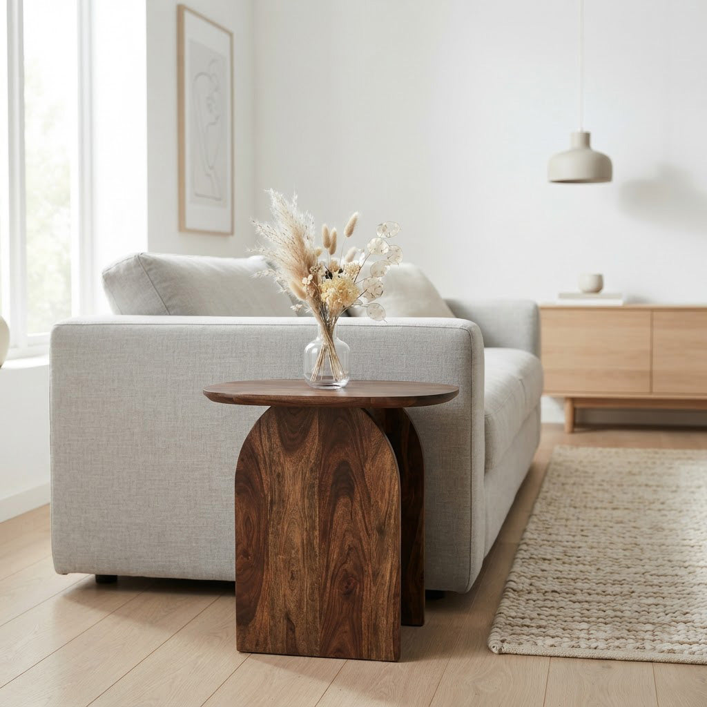 Arch Acacia Wood Oval Side Table