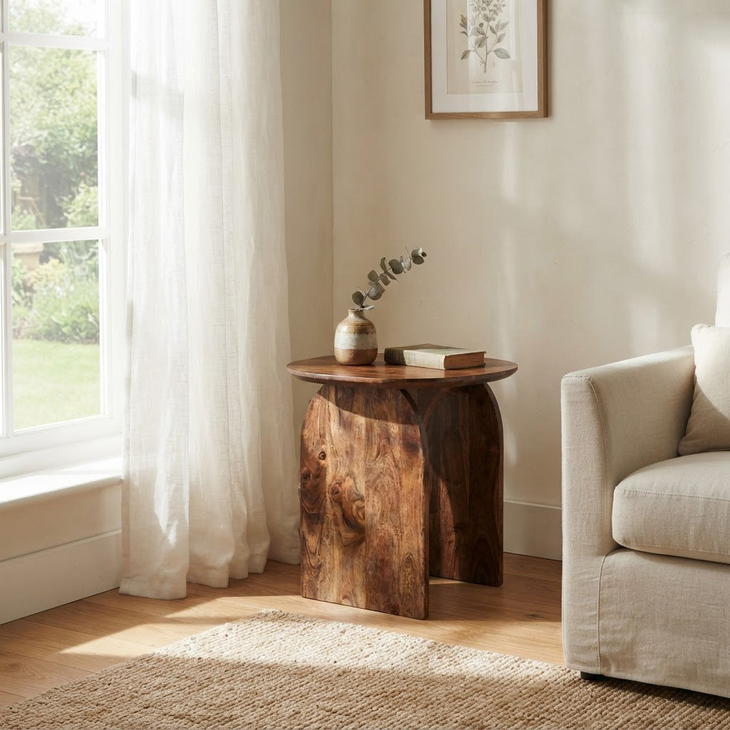 Arch Acacia Wood Oval Side Table