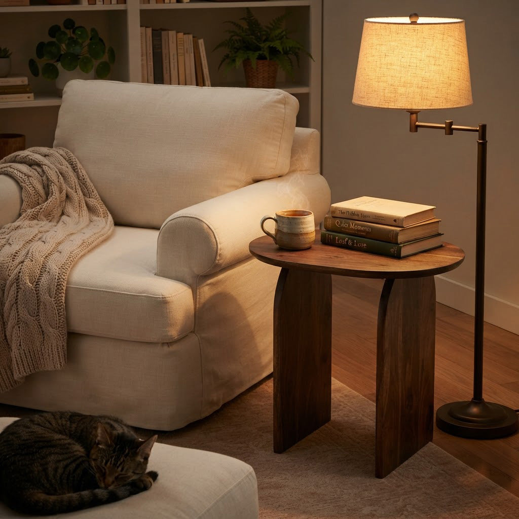 Arch Acacia Wood Oval Side Table