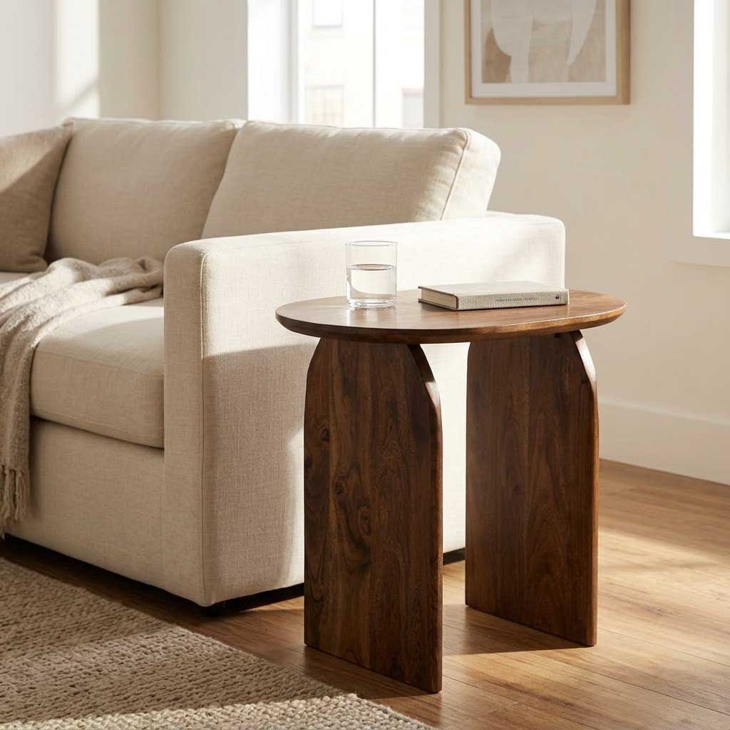 Arch Acacia Wood Oval Side Table