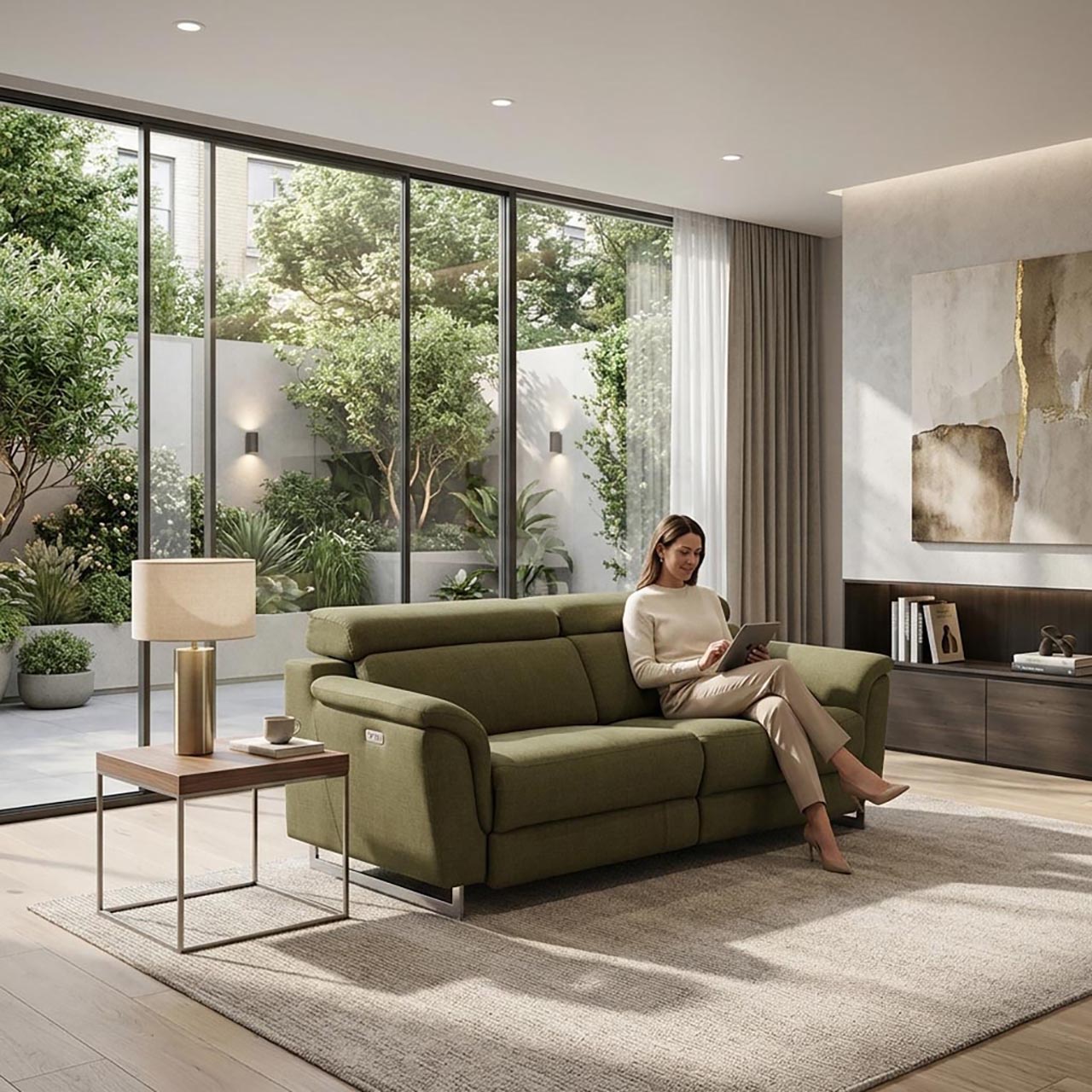 Arden Farbic Comfort Recliner - Moss Green