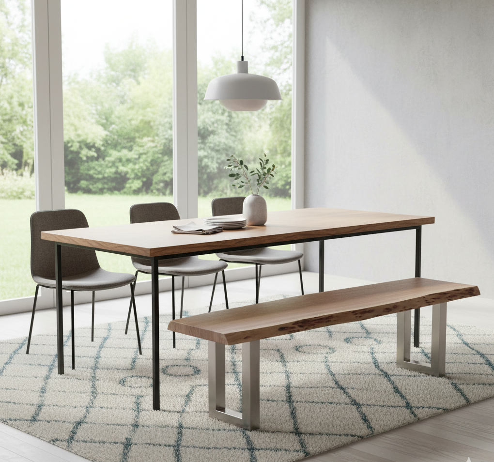Arizona Acacia Wood Live Edge Metal Legs Bench–Natural