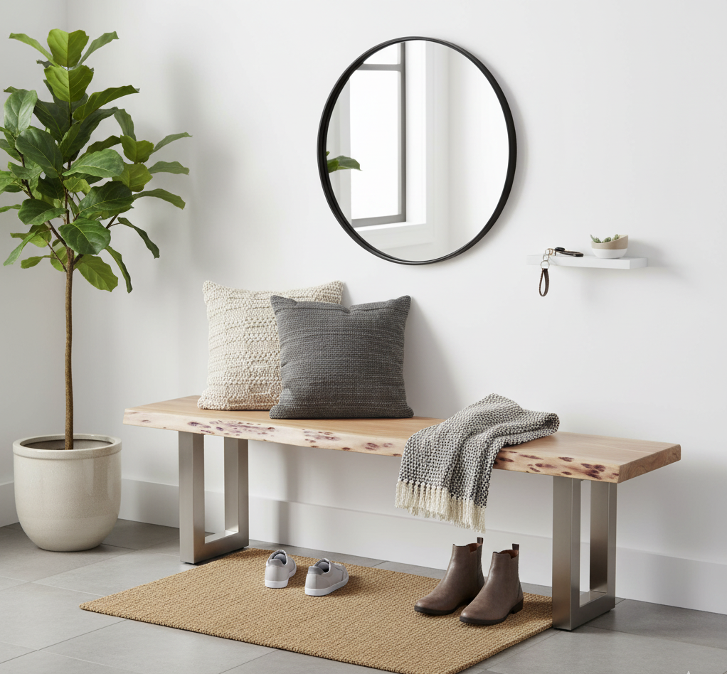 Arizona Acacia Wood Live Edge Metal Legs Bench–Natural