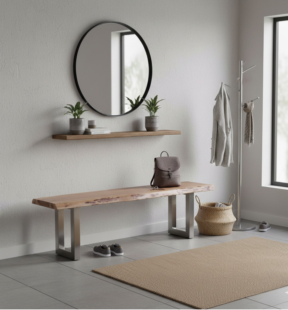 Arizona Acacia Wood Live Edge Metal Legs Bench–Natural
