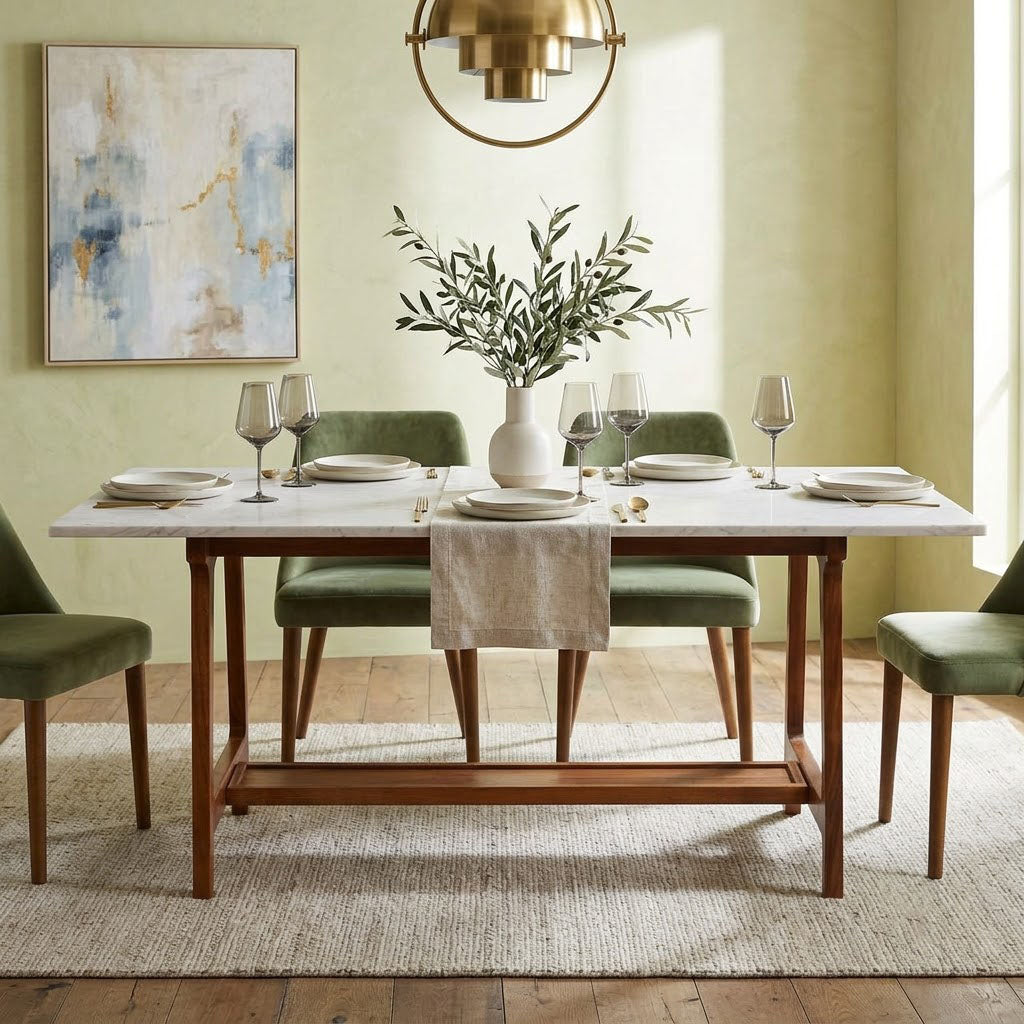 Aspen Acacia Wood Marble Top Dining Table - Cognac / White