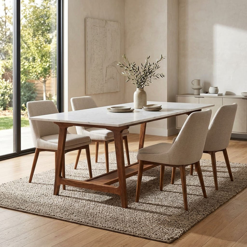 Aspen Acacia Wood Marble Top Dining Table - Cognac / White