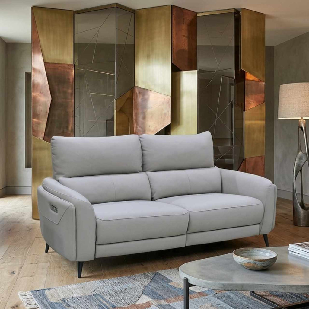 Avery Leather Luxe Recliner Sofa - Terraroaza Grey