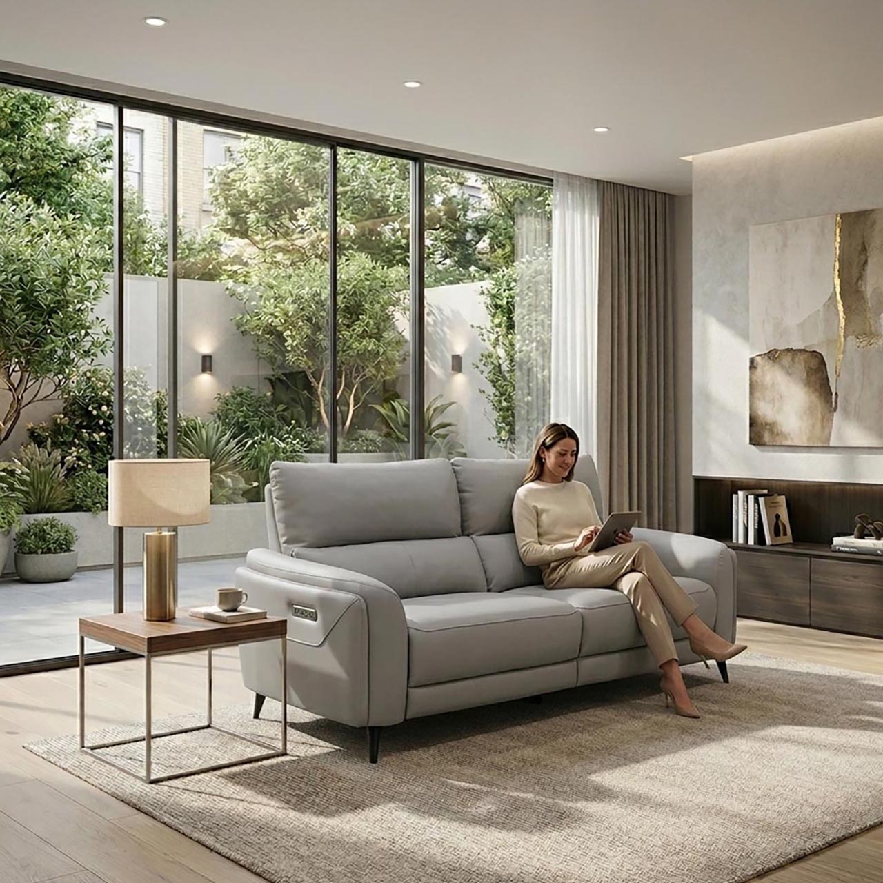 Avery Leather Luxe Recliner Sofa - Terraroaza Grey