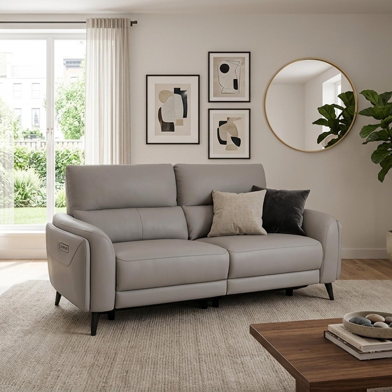 Avery Leather Luxe Recliner Sofa - Terraroaza Grey