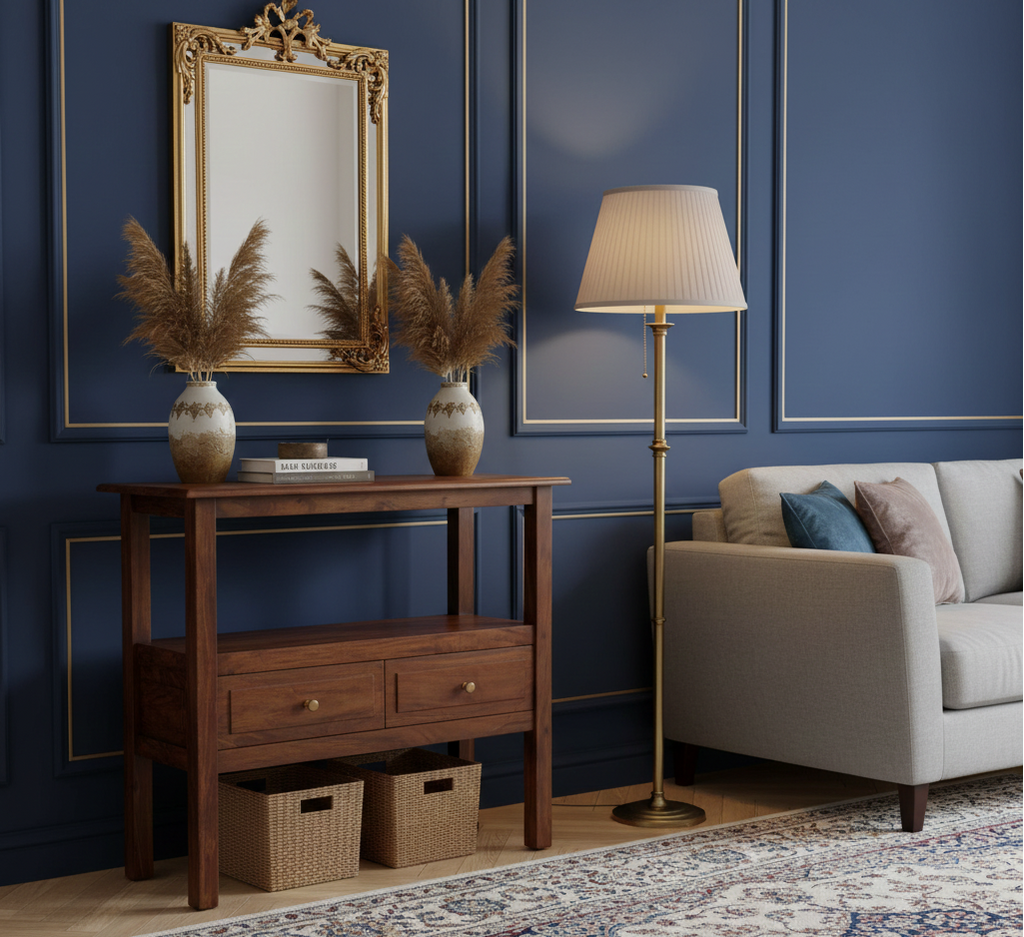 Bilbao Acacia Wood 2 Drawer Console Table – Washed Walnut