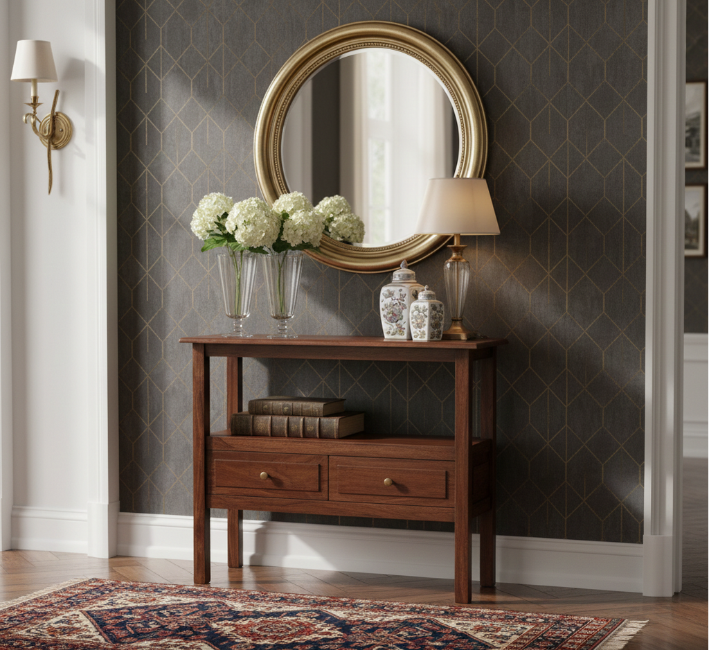 Bilbao Acacia Wood 2 Drawer Console Table – Washed Walnut