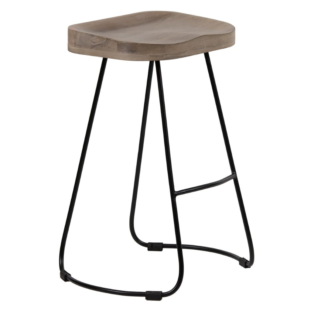 Boston Mango Wood Black Iron Counter Stool - Salvage