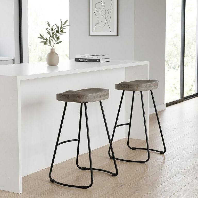 Boston Mango Wood Black Iron Counter Stool - Salvage