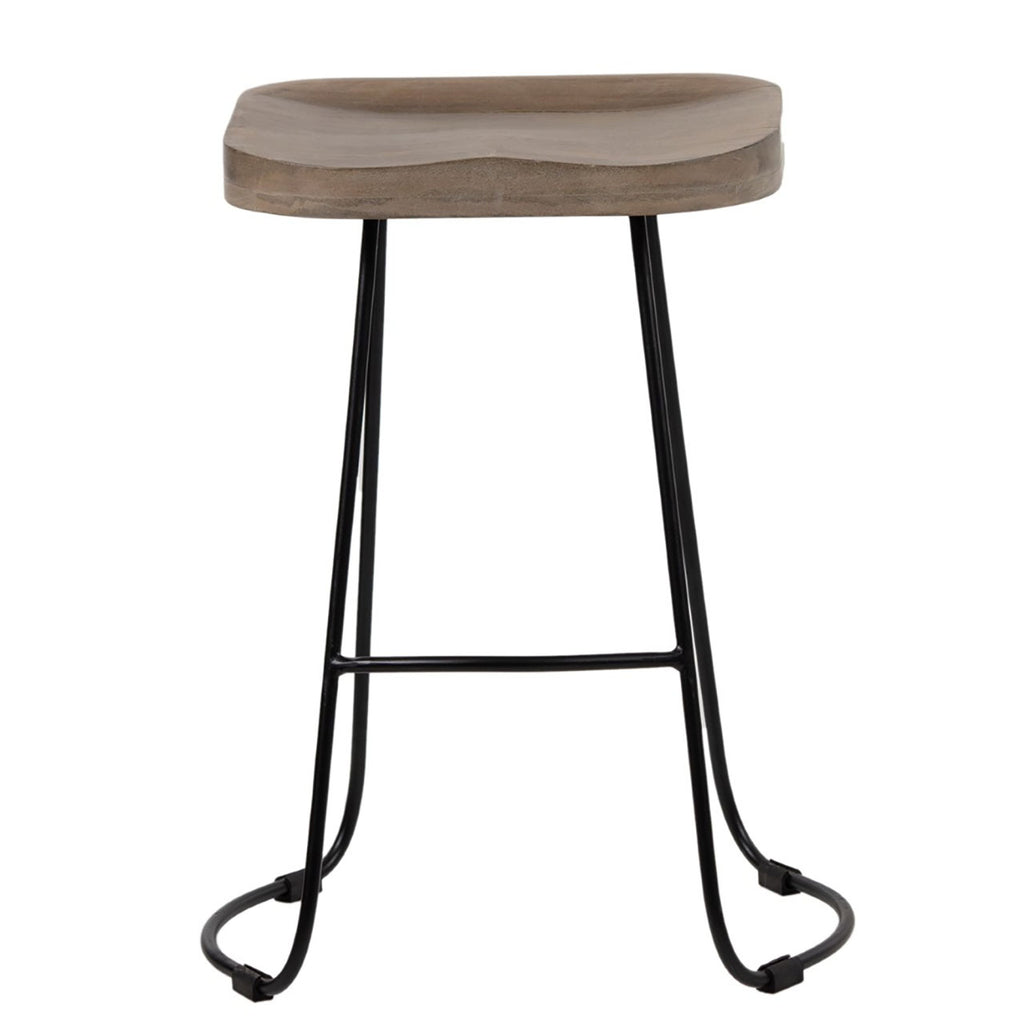 Boston Mango Wood Black Iron Counter Stool - Salvage