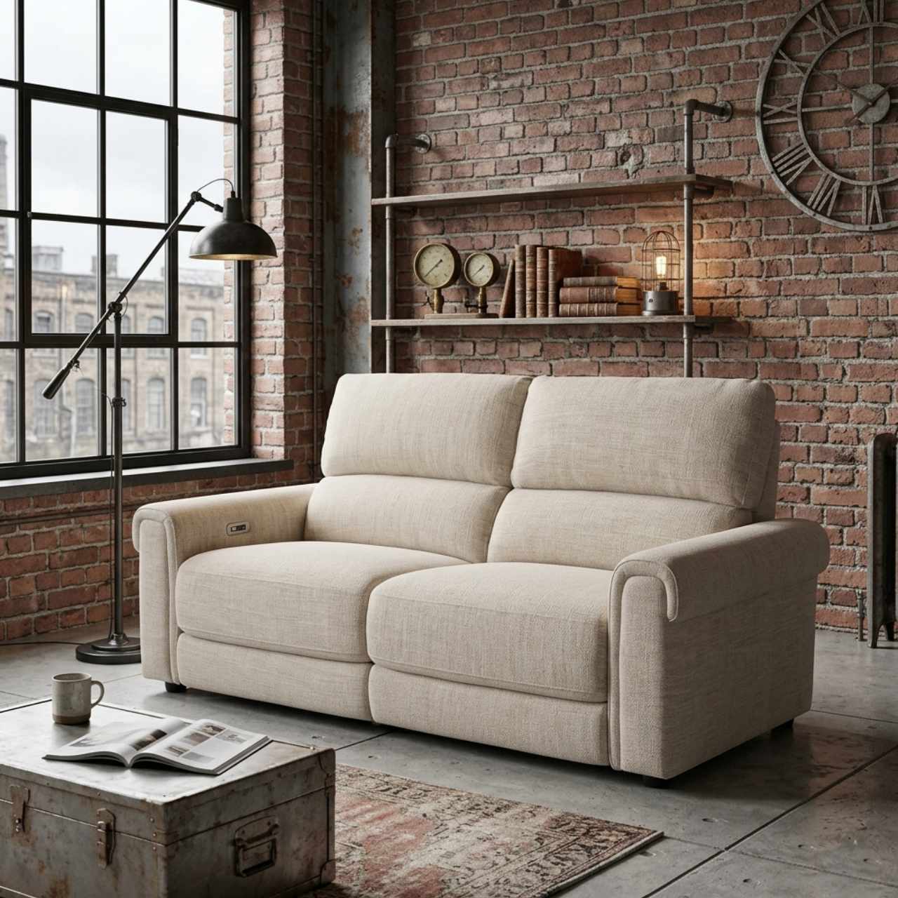 Bristol Fabric Comfort Recliner Sofa - Ivory