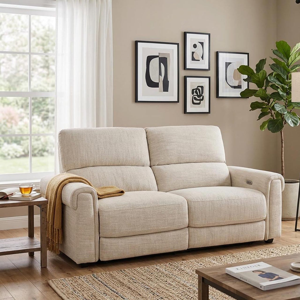 Bristol Fabric Comfort Recliner Sofa - Ivory