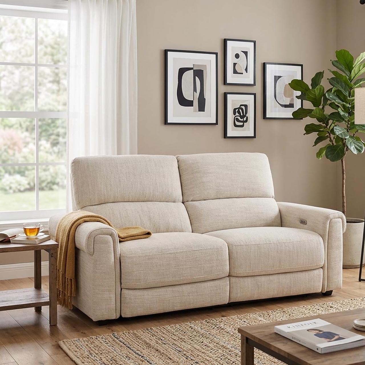 Bristol Fabric Comfort Recliner Sofa - Ivory