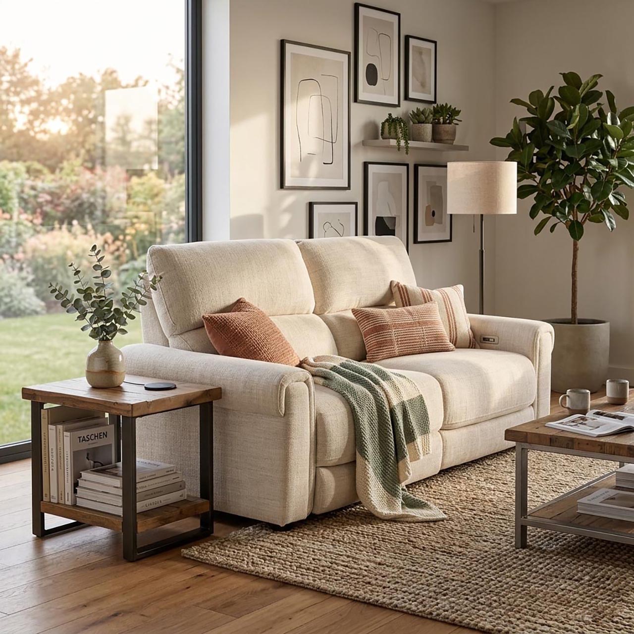 Bristol Fabric Comfort Recliner Sofa - Ivory