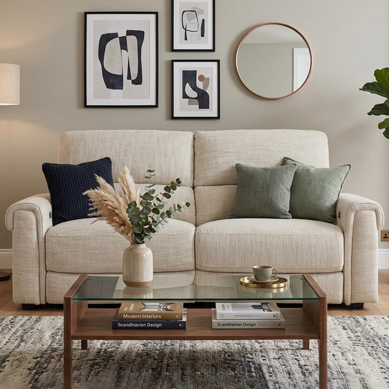 Bristol Fabric Comfort Recliner Sofa - Ivory