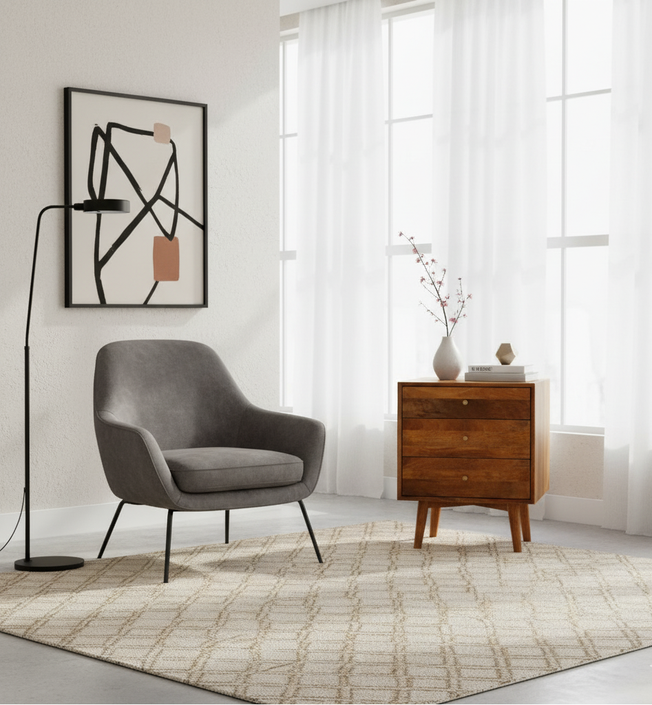 Burnaby Mid Century Mango Wood Side Table With 3 Drawers