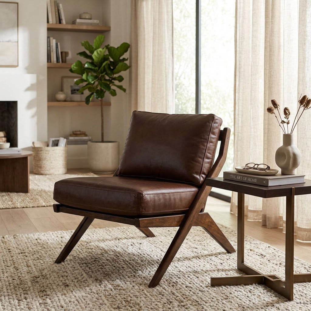 Cali Leather Accent Chair - Washed Walnut / Brown