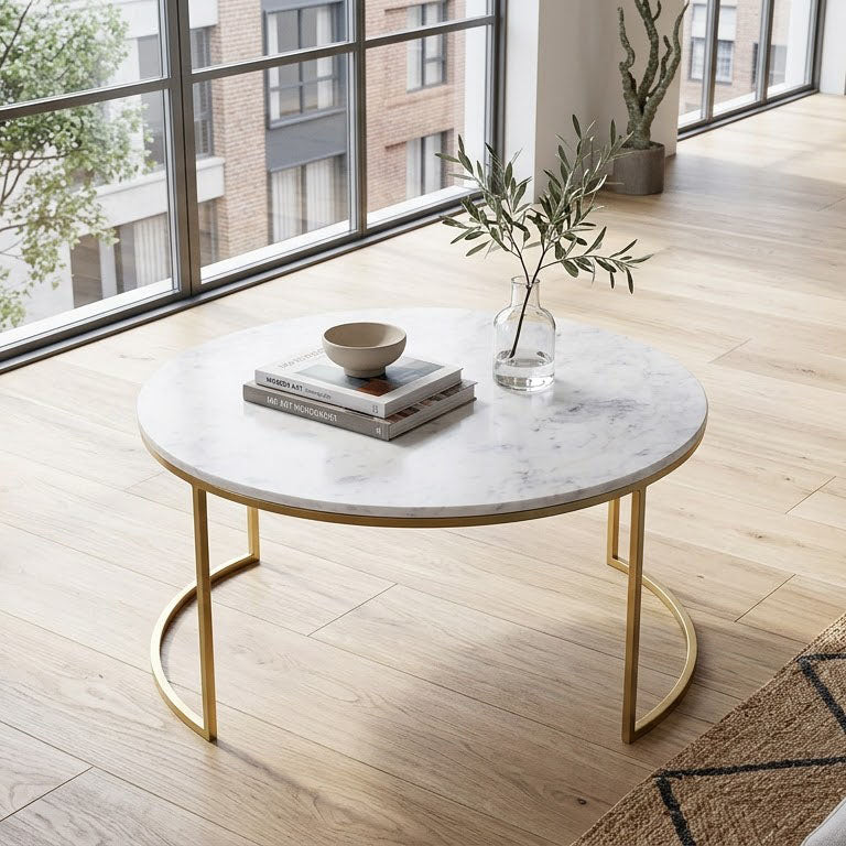Capri Banswara Marble Coffee Table Gold Iron