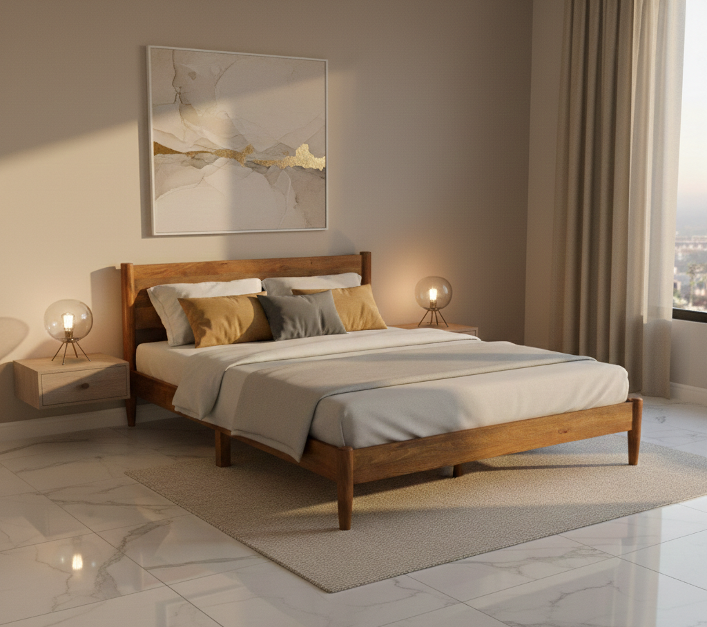 Carbon Full Knock Down Mango Wood Queen Bed 60x80