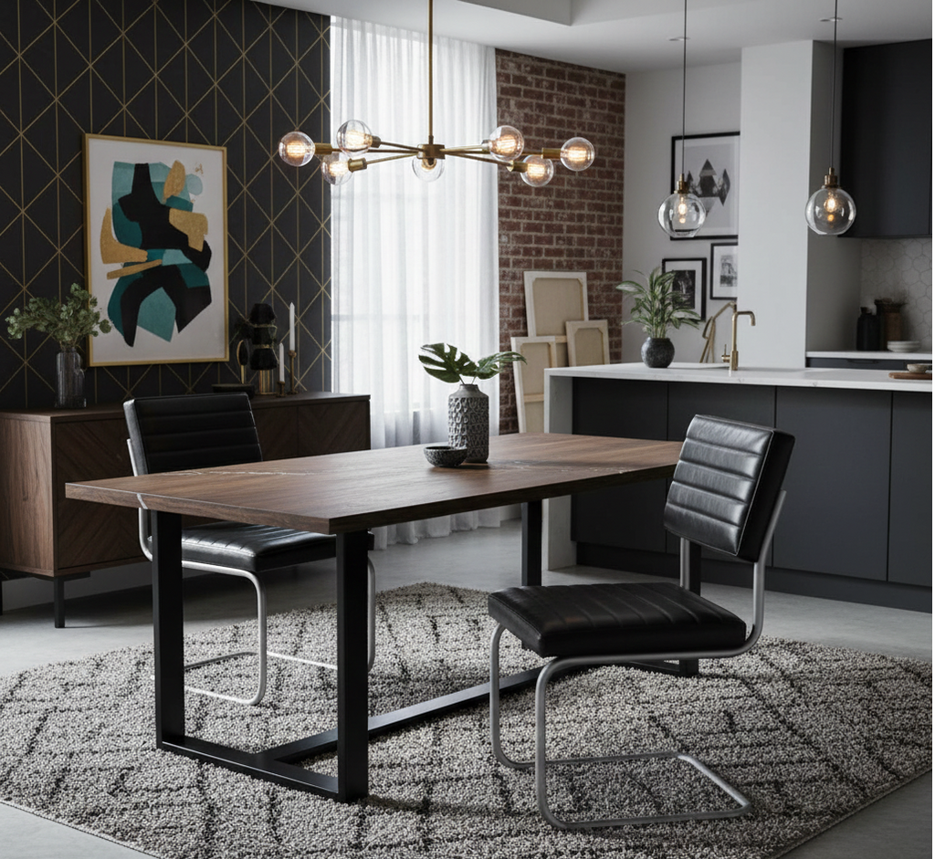 Carlos Leather and Iron Upholstered Dining Chair