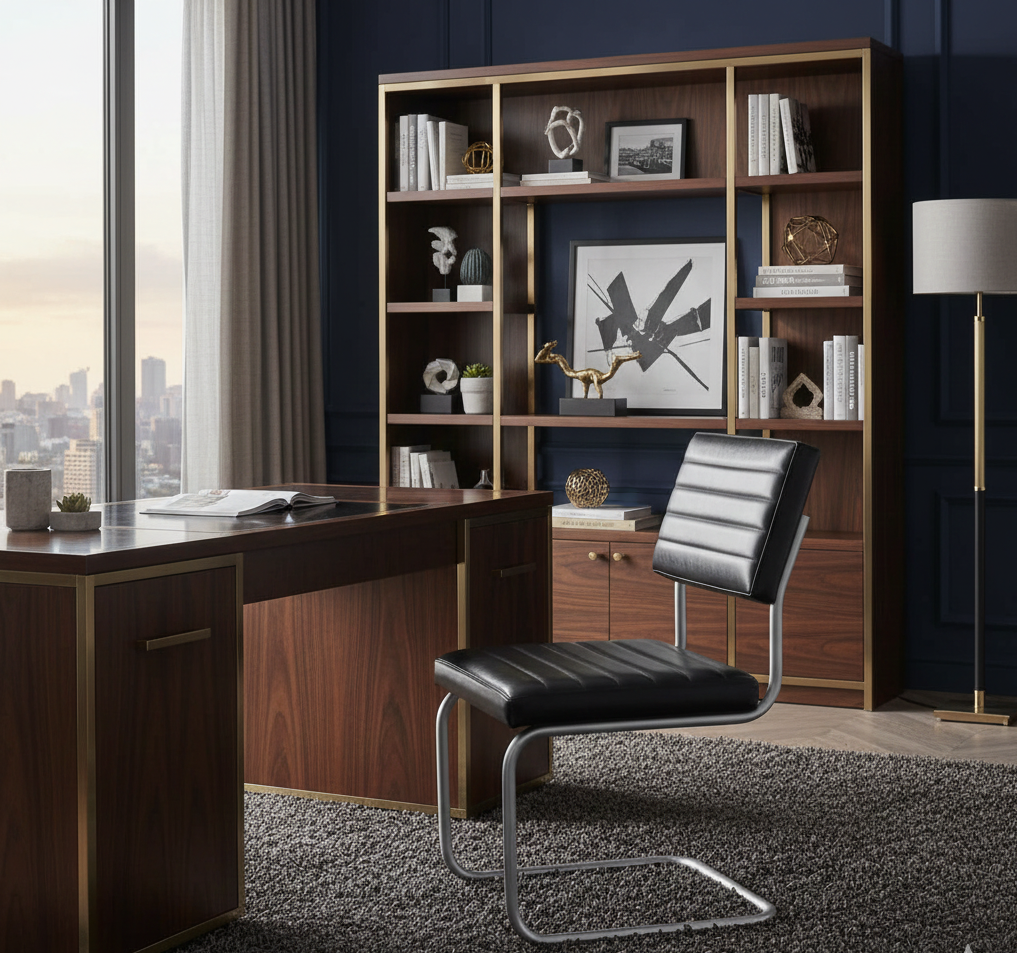 Carlos Leather and Iron Upholstered Dining Chair