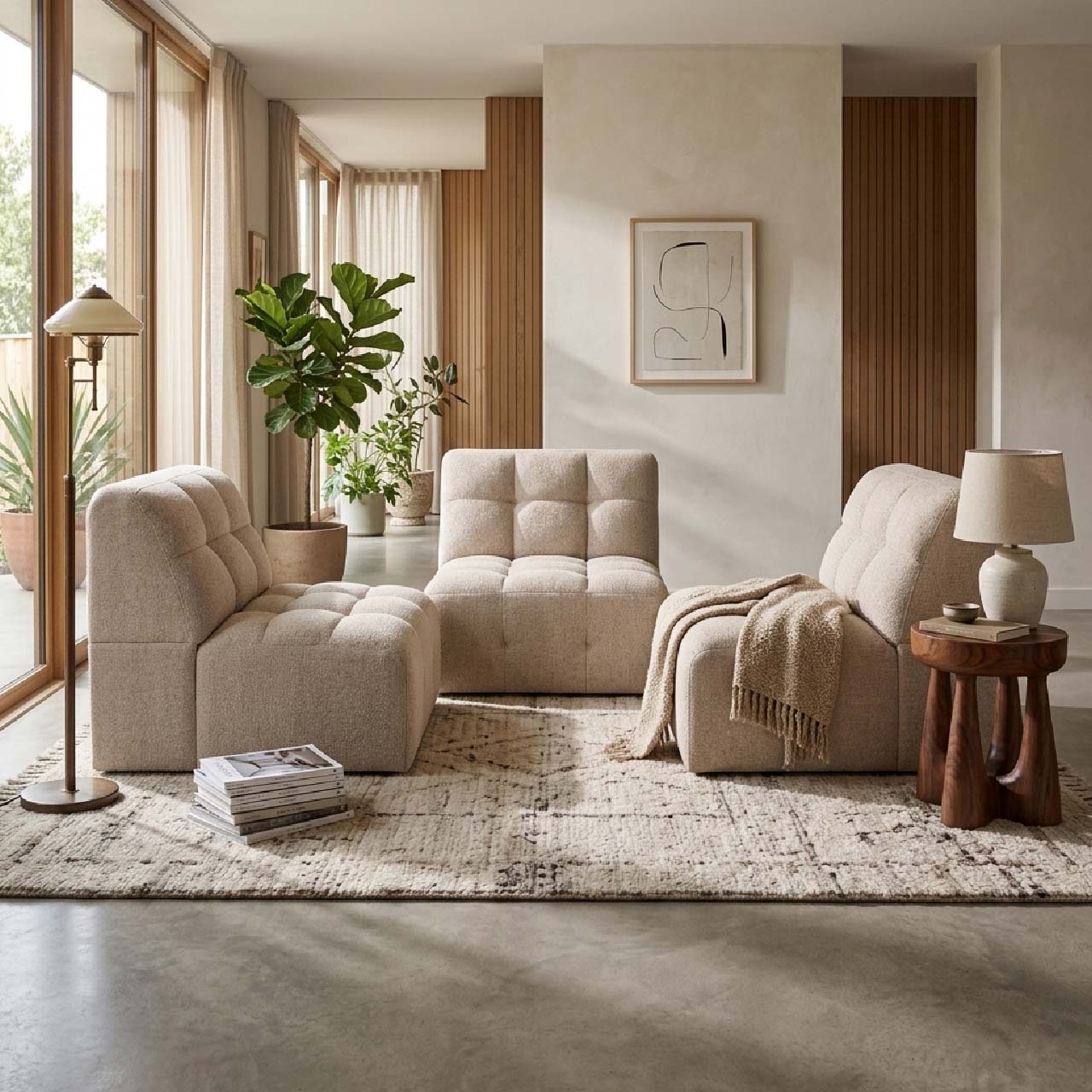 Cauchy Fabric 3 Seat Modular Sofa - Beige