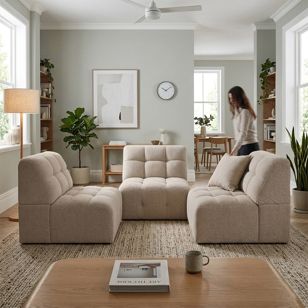 Cauchy Fabric 3 Seat Modular Sofa - Beige