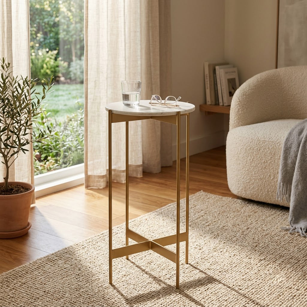 Chris Banswara Marble End Table Large - Gold Iron