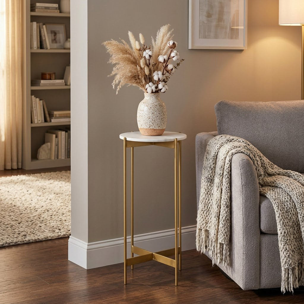 Chris Banswara Marble End Table Large - Gold Iron