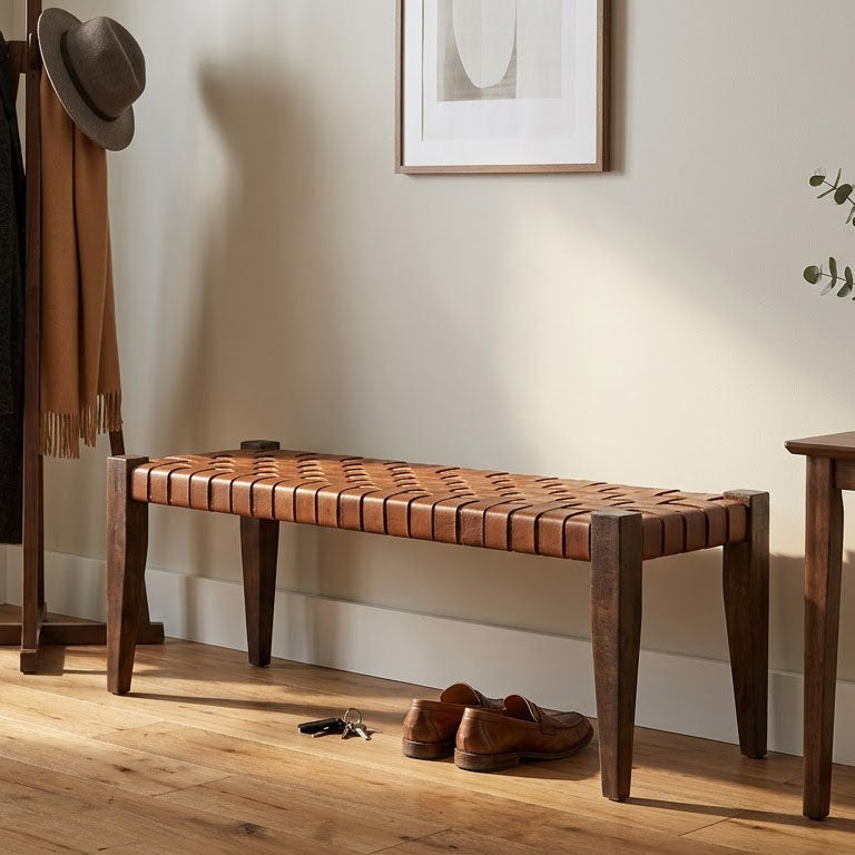 Claudia Acacia Leather Bench