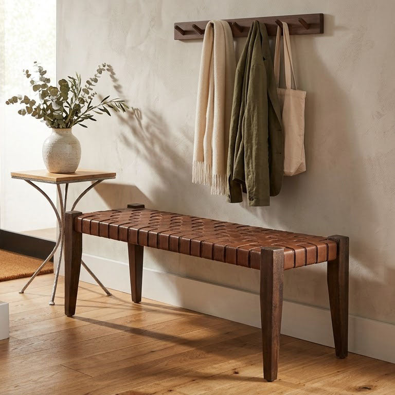Claudia Acacia Leather Bench