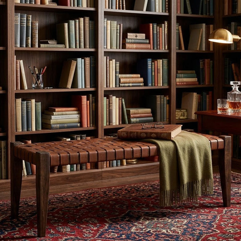 Claudia Acacia Leather Bench