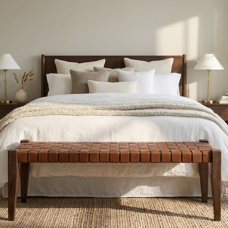 Claudia Acacia Leather Bench