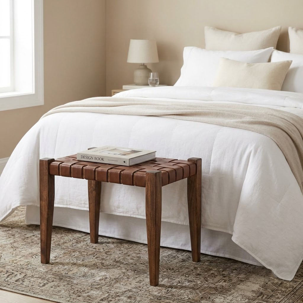 Claudia Acacia Leather Ottoman