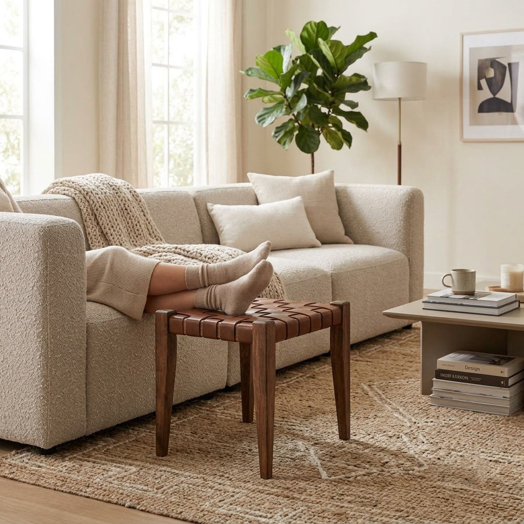 Claudia Acacia Leather Ottoman
