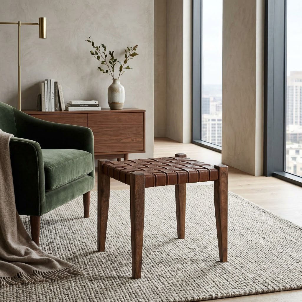 Claudia Acacia Leather Ottoman