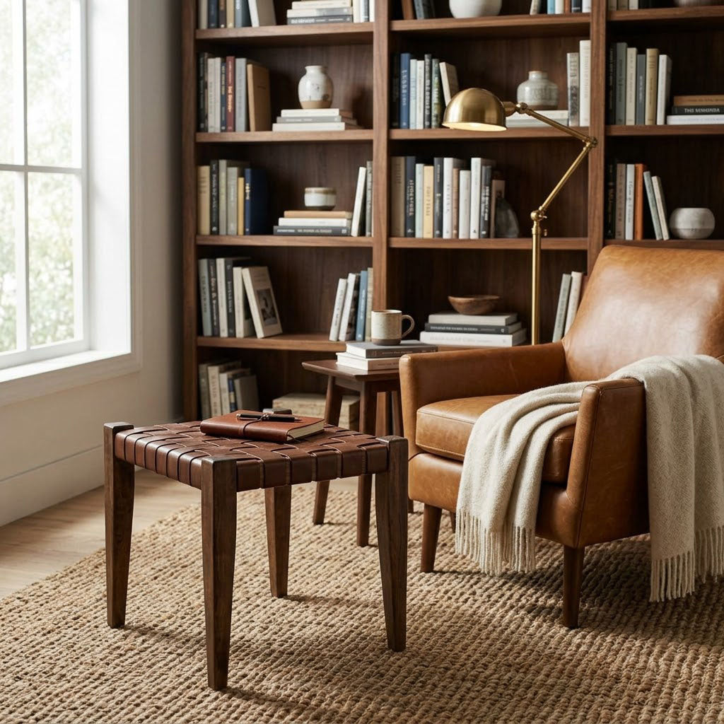 Claudia Acacia Leather Ottoman