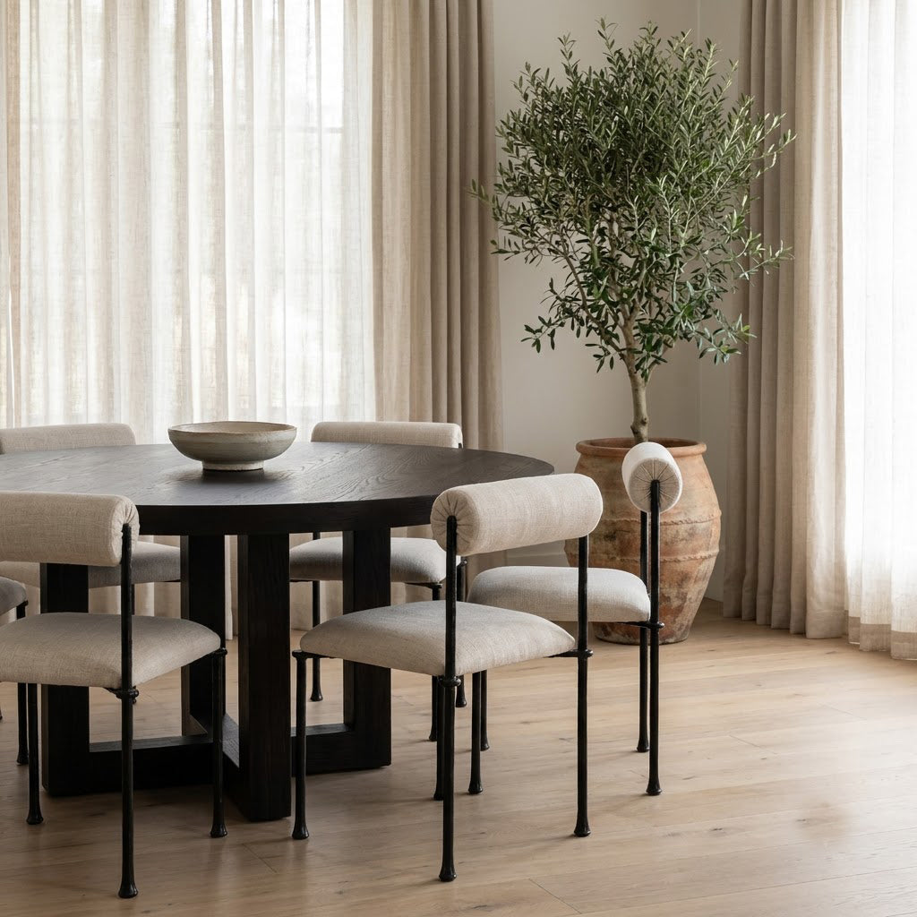 Cleo Hammered Metal Fabric Upholstered Dining Chair - Beige