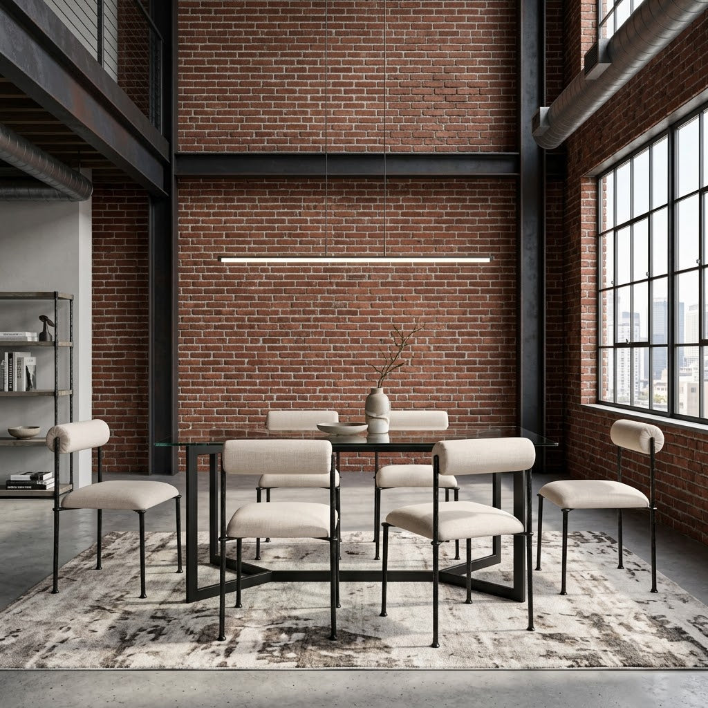 Cleo Hammered Metal Fabric Upholstered Dining Chair - Beige