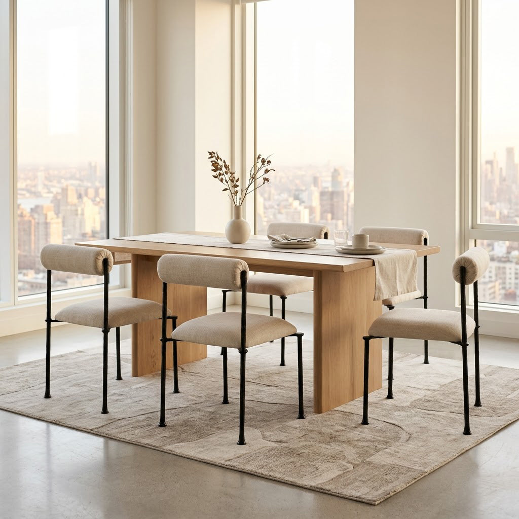 Cleo Hammered Metal Fabric Upholstered Dining Chair - Beige
