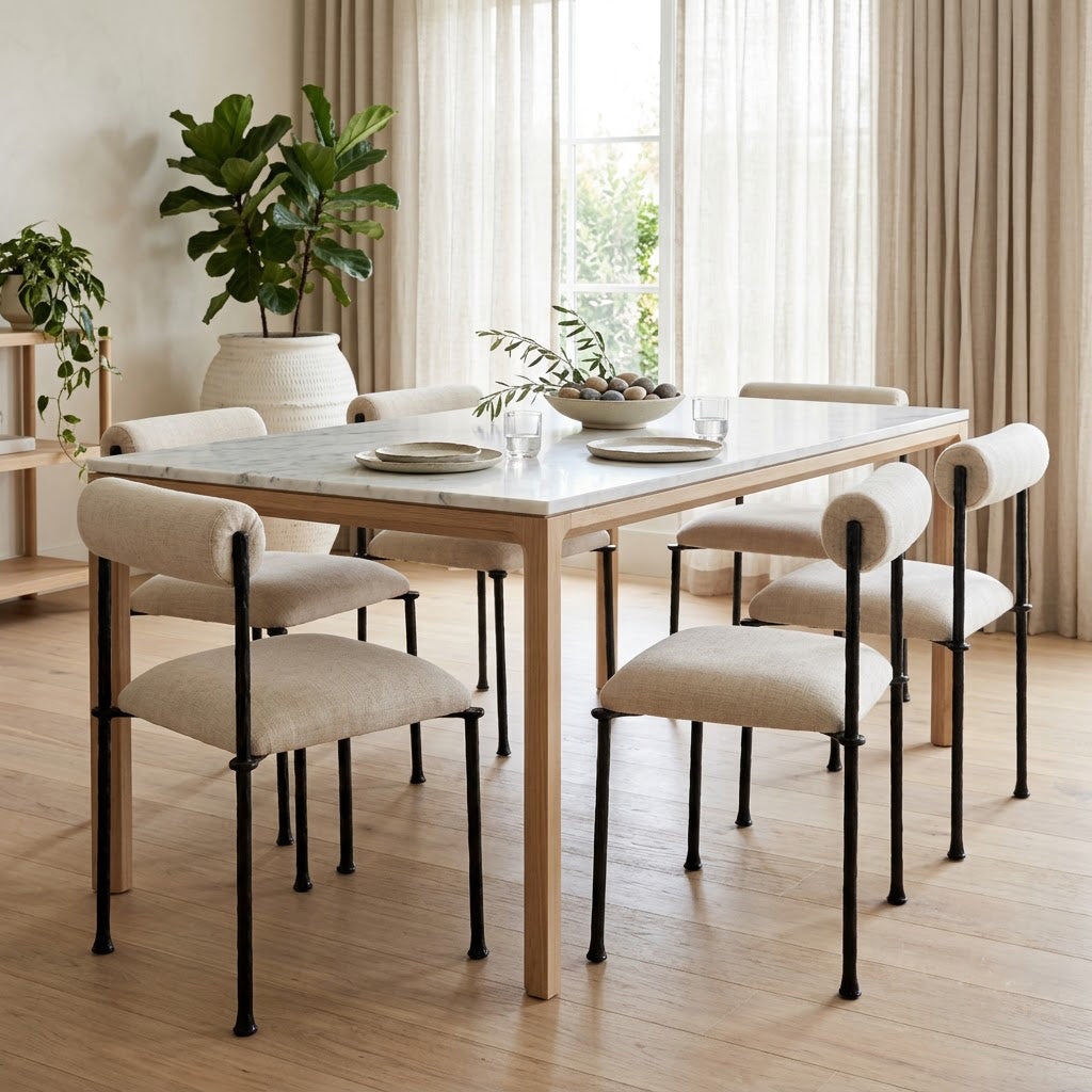 Cleo Hammered Metal Fabric Upholstered Dining Chair - Beige